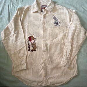 Vintage Looney Tunes Classic Wear Elmer Fudd Bugs Bunny Embroidered Button Up XS